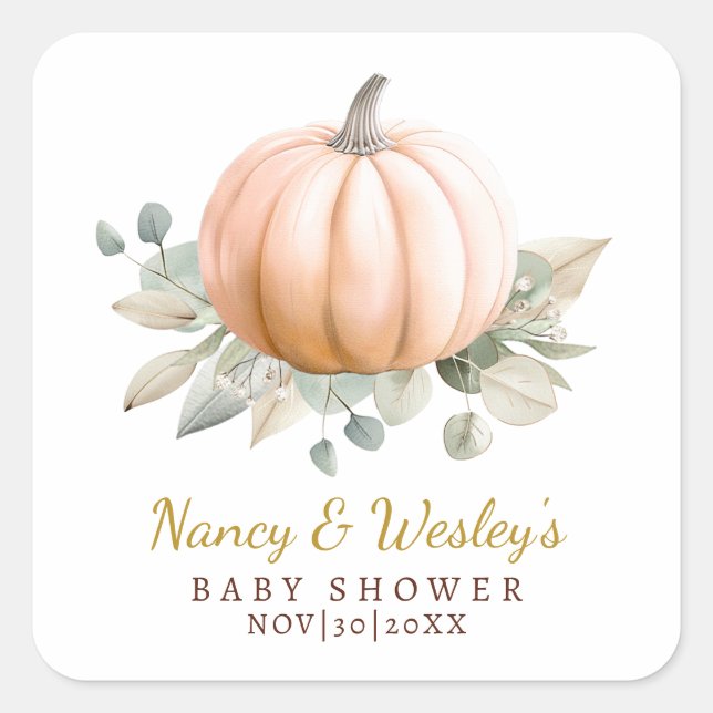 Pumpkin Baby Shower Favor Sticker | Orange Fall  (Front)