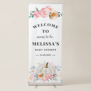 Pumpkin Baby Shower Floral Pink Roses Retractable Banner