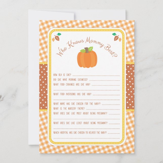 Pumpkin Baby Shower Game - Who Knows Mummy Best (Front)