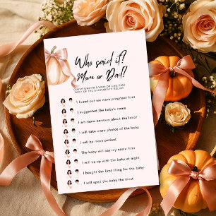 Pumpkin Baby Shower Game Who Said It? Mom or Dad?