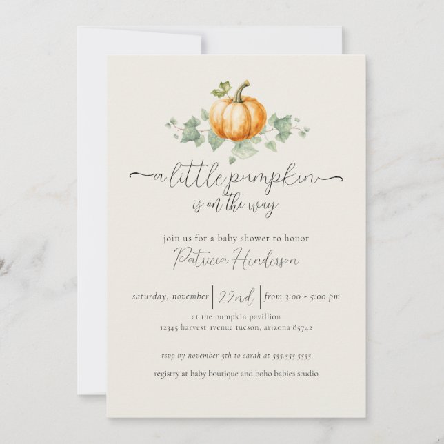 Pumpkin Baby Shower Gender Neutral Invitation (Front)