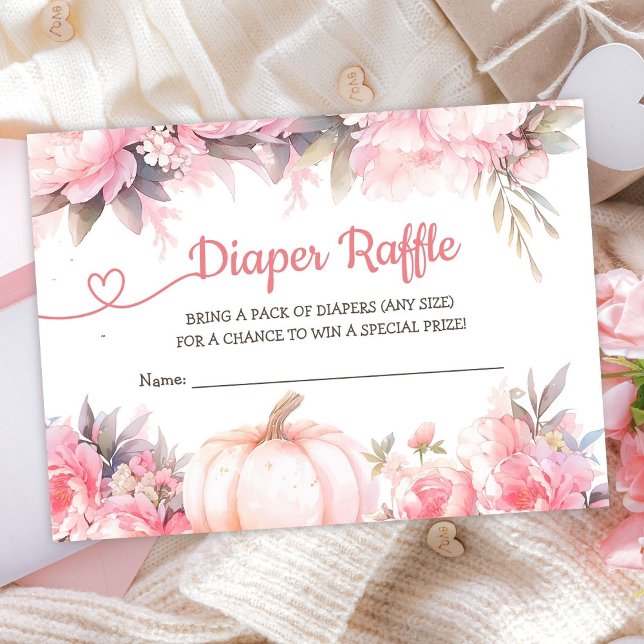Pumpkin Baby Shower Girl Pink Fall Diaper Raffle Enclosure Card (Creator Uploaded)