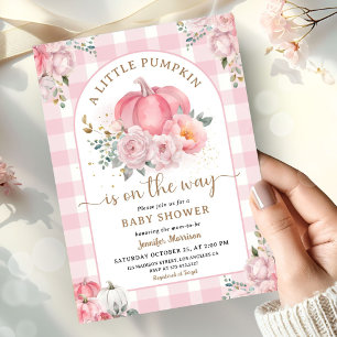 Pumpkin Baby Shower Girl Pink Gingham Fall  Invitation