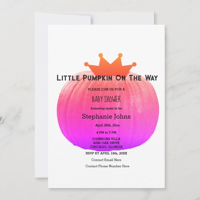 Pumpkin Baby Shower Girls Pink Abstract QR Code Invitation (Front)