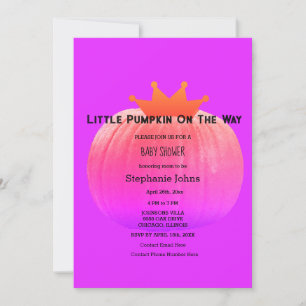 Pumpkin Baby Shower Girls Pink Purple QR Code Invitation