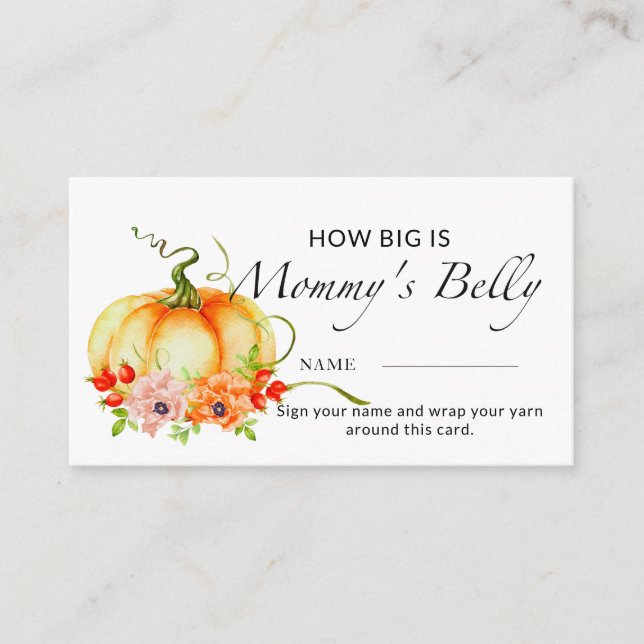 Pumpkin baby shower how big is mummy's belly  enclosure card (Front)