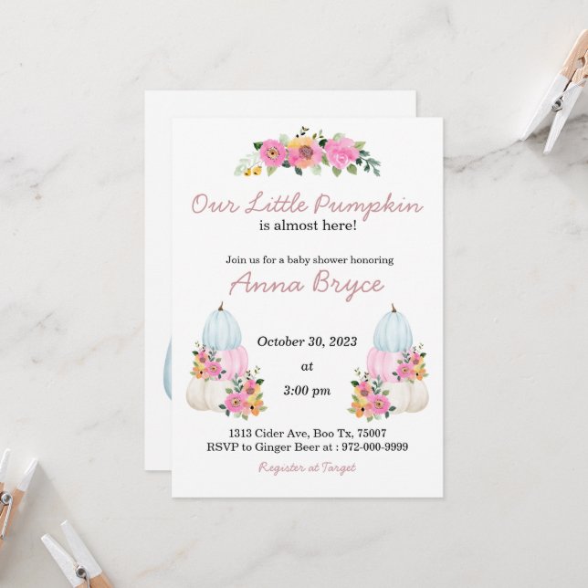 Pumpkin Baby Shower Invitation (Front/Back In Situ)