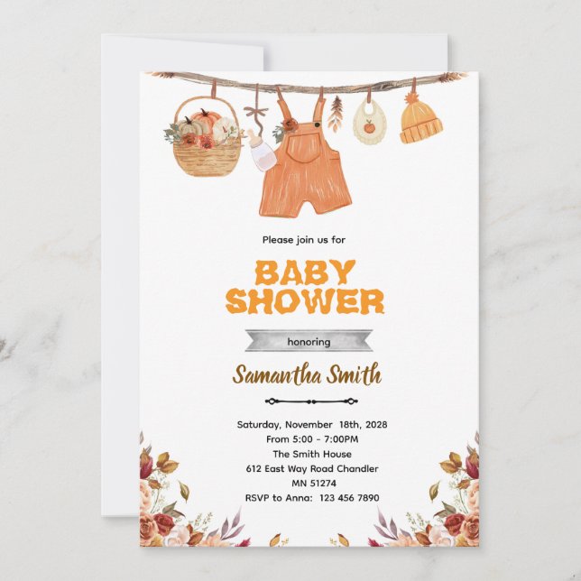 Pumpkin baby shower invitation (Front)