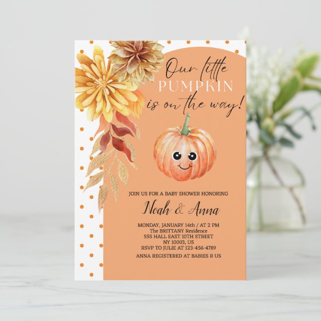  pumpkin baby shower invitation (Standing Front)
