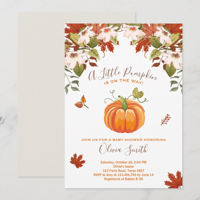 Pumpkin Baby shower invitation Autumn Fall Neutral (Front/Back)