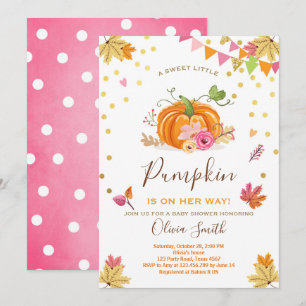 Pumpkin Baby shower invitation Autumn Fall Pink