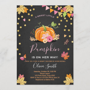 Pumpkin Baby shower invitation Autumn Fall Pink