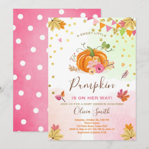Pumpkin Baby shower invitation Autumn Fall Pink