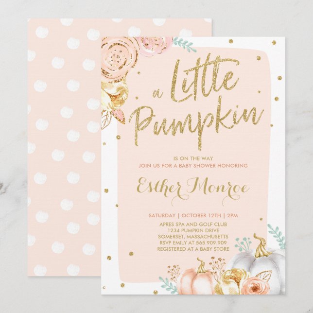 Pumpkin Baby Shower Invitation Blush Pink And Gold (Front/Back)