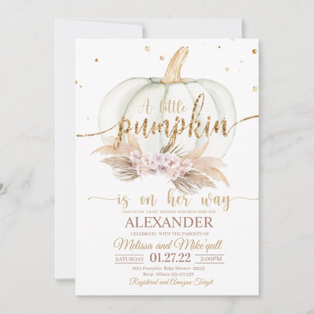 Pumpkin Baby Shower Invitation Boho pampas bohemia (Front)