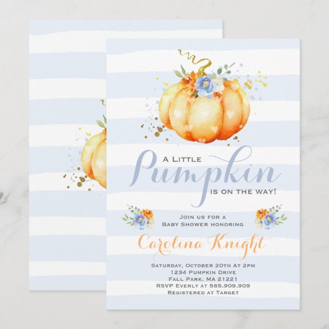 Pumpkin Baby Shower Invitation Boy Pumpkin Shower (Front/Back)
