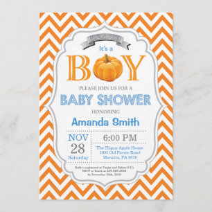 Pumpkin Baby Shower Invitation Fall Autumn Boy