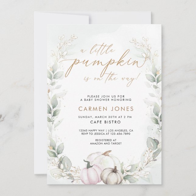 Pumpkin Baby Shower Invitation Fall Autumn Floral (Front)