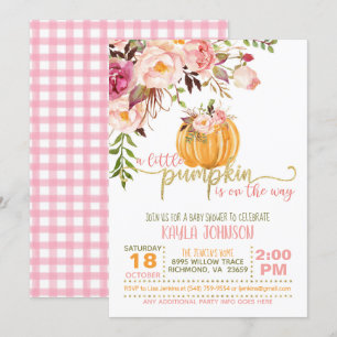 Pumpkin Baby Shower Invitation - Floral Plaid