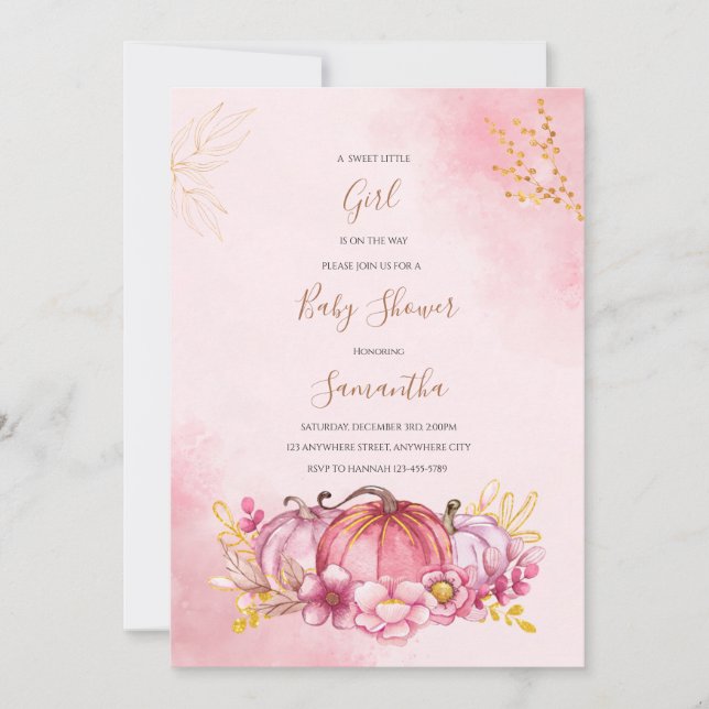 Pumpkin Baby Shower Invitation For Girls (Front)