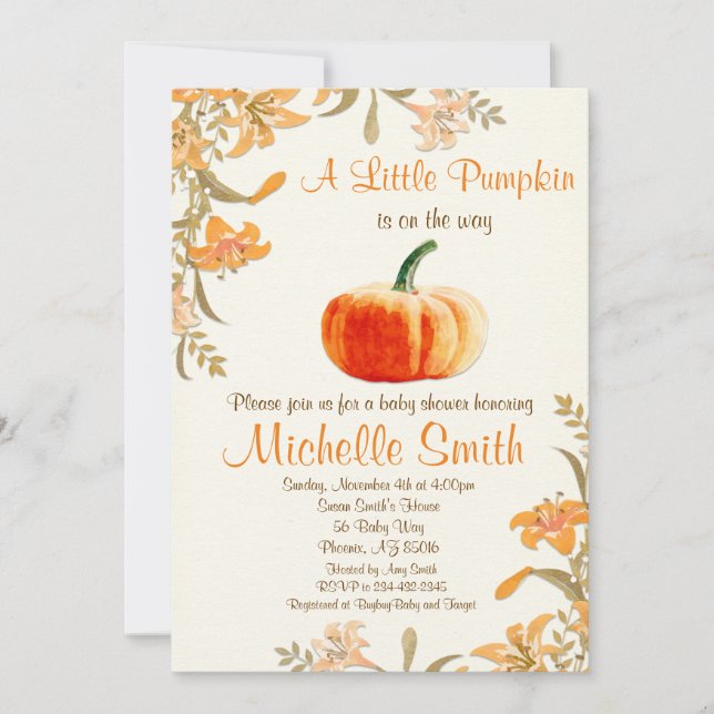 Pumpkin Baby Shower Invitation, Little Pumpkin Invitation (Front)