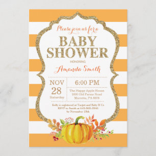 Pumpkin Baby Shower Invitation Orange and Gold