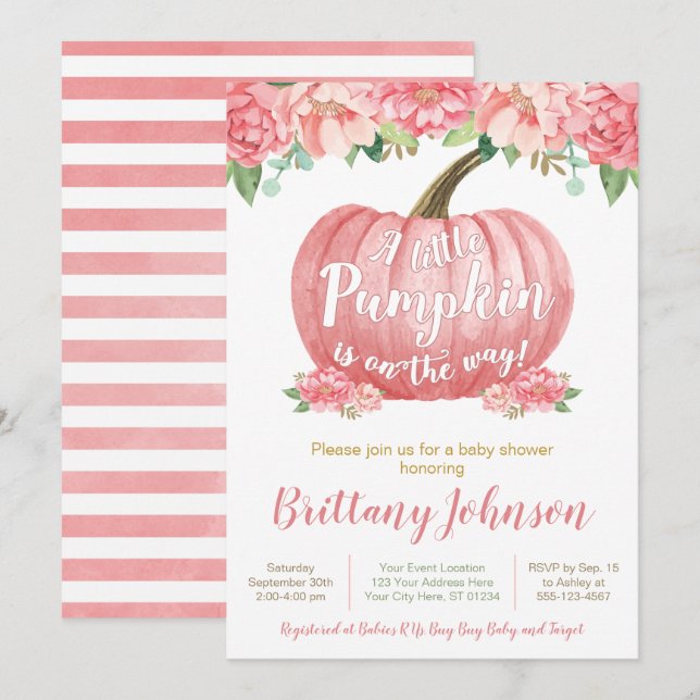 Pumpkin Baby Shower Invitation | Pink (Front/Back)
