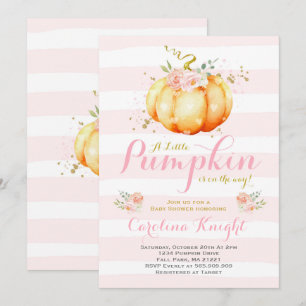 Pumpkin Baby Shower Invitation Pink Gold Pumpkin