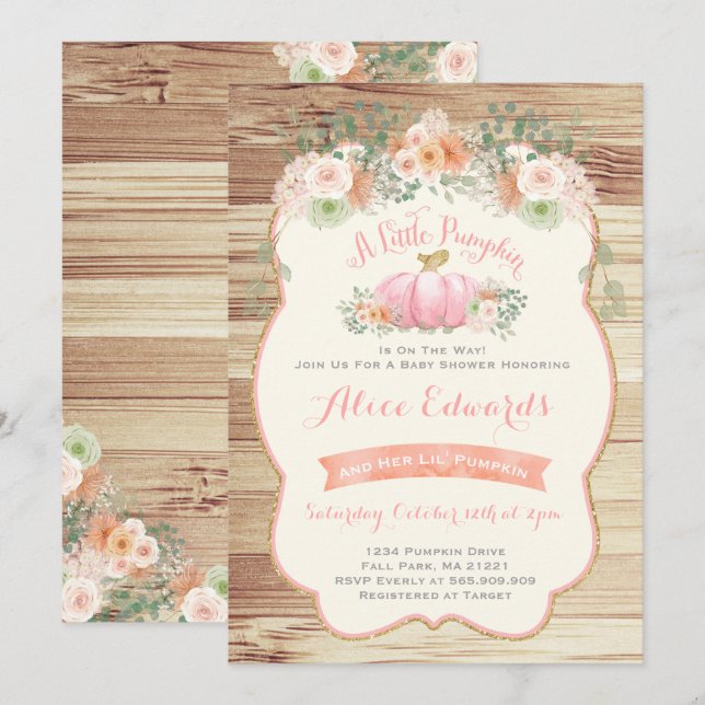 Pumpkin Baby Shower Invitation Rustic Pumpkin (Front/Back)