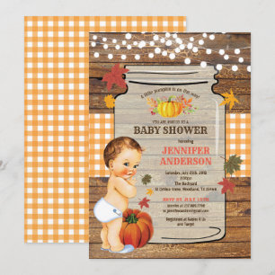 Pumpkin baby shower invitation rustic wood