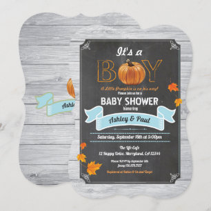 Pumpkin baby shower invitation rustic wood chalk
