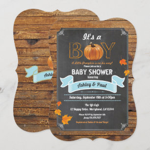 Pumpkin baby shower invitation rustic wood chalk
