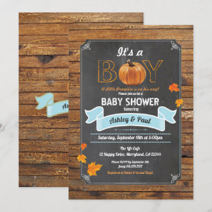 Pumpkin baby shower invitation rustic wood chalk