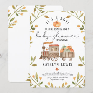 Pumpkin Baby Shower Invitation with Train