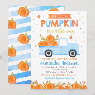 Pumpkin Baby Shower Invitations Blue Truck Boy