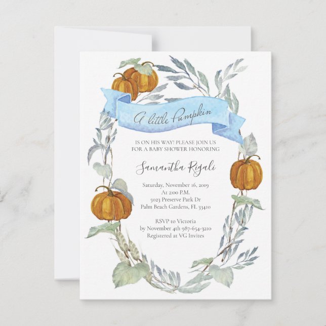 Pumpkin Baby Shower Invitations Fall Autumn (Front)