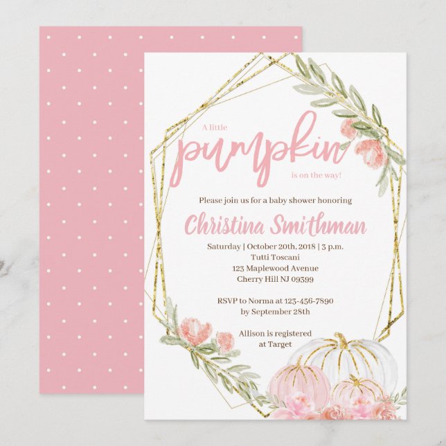 Pumpkin Baby Shower Invitations For A Girl (Front/Back)
