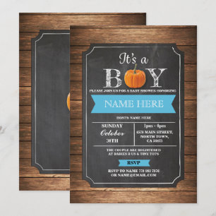 Pumpkin Baby Shower It's a Boy Party blue Invite