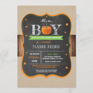 Pumpkin Baby Shower It's a Boy Party rustic Invite