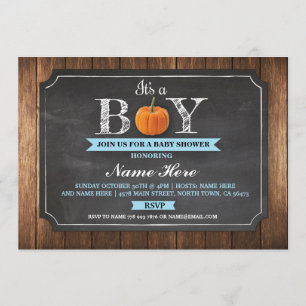 Pumpkin Baby Shower It's a Boy Wood Invitation