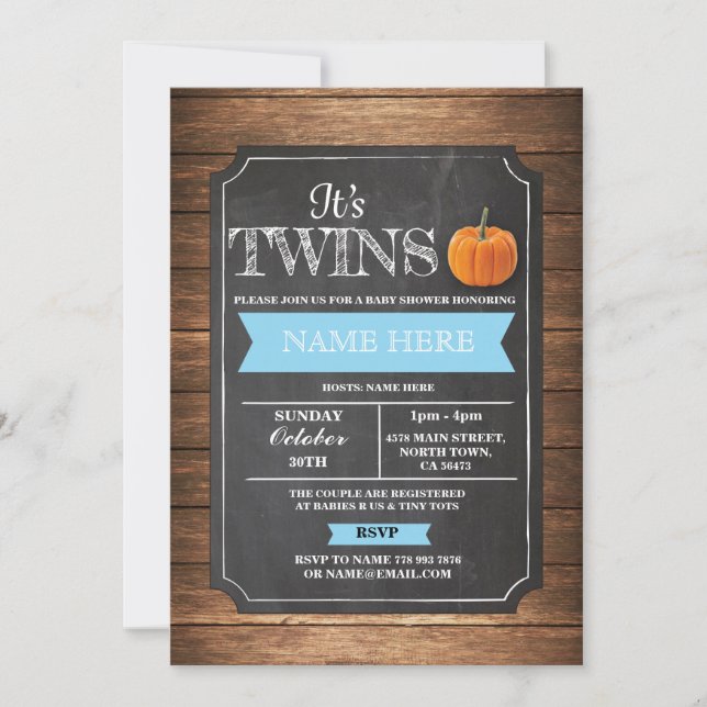 Pumpkin Baby Shower It's Boy Twins Party Invite (Front)