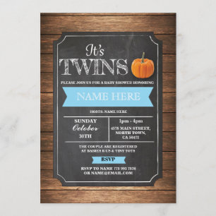 Pumpkin Baby Shower It's Boy Twins Party Invite
