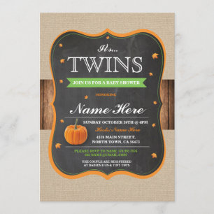 Pumpkin Baby Shower It's Twins Party wood Invite