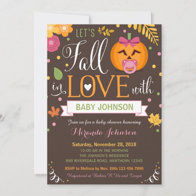 Pumpkin Baby Shower, Let's Fall In Love Invitation (Front)