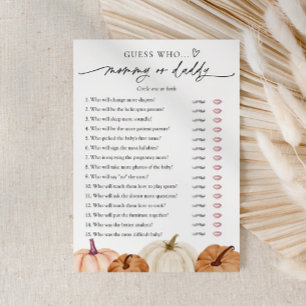 Pumpkin Baby Shower Mummy or Daddy Game Card