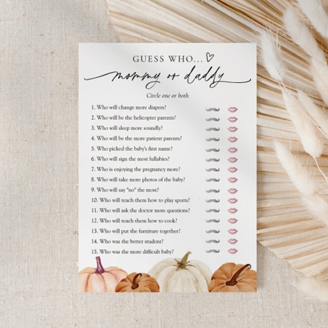 Pumpkin Baby Shower Mummy or Daddy Game Card (Creator Uploaded)