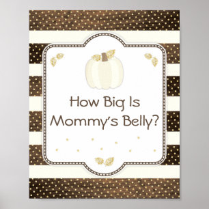 Pumpkin Baby Shower Mummy's Belly Game, Wood Ivory Poster