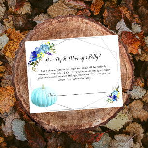 Pumpkin Baby Shower Mummy's Belly Size Game Blue Invitation