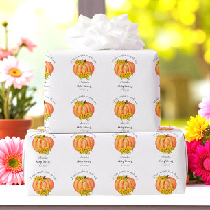 Pumpkin Baby Shower Orange White Wrapping Paper