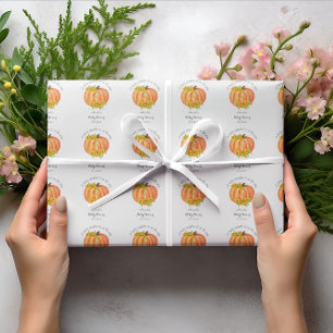 Pumpkin Baby Shower Orange White Wrapping Paper